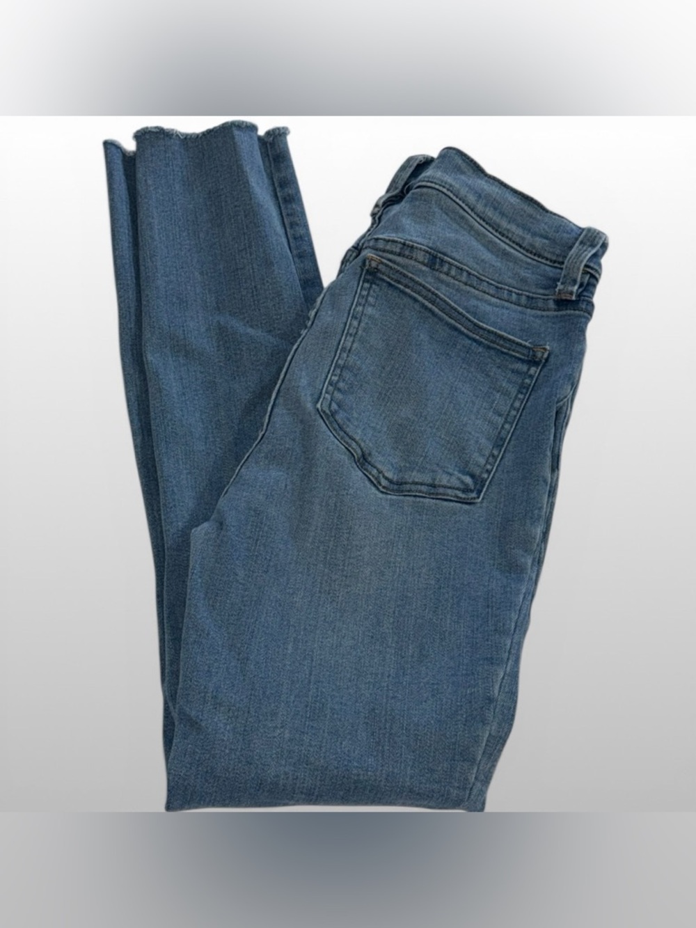 Free People Skinny Jeans Womens 27 Blue Raw Hem Cropped Ankle Mid Rise Stretch